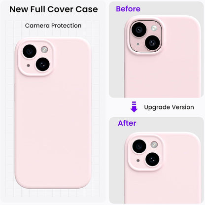ORNARTO iPhone 15 Hülle mit Kameraschutz und 2 Schutzfolien - Flüssiges Silikon Handyhülle 6.1 Zoll - Rosa
