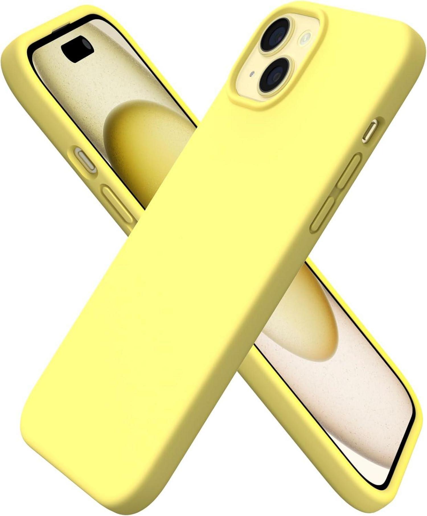 iPhone 15 Plus Hülle Silikon flüssig Kratzfest stoßfest Zitrone Gelb