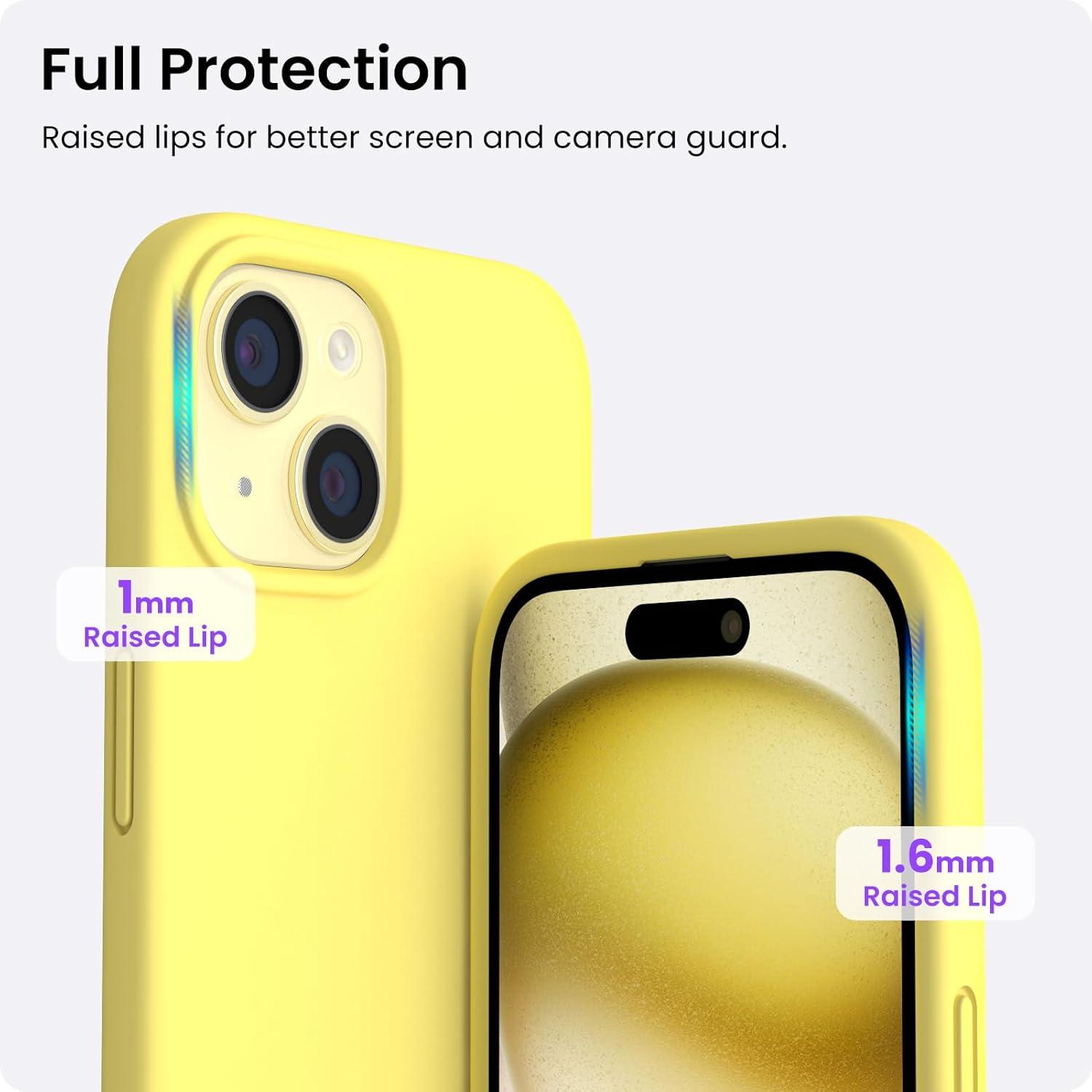 ORNARTO iPhone 15 Plus Hülle Silikon 6,7 Zoll Kratzfeste stoßfeste Schutzhülle Zitrone Gelb