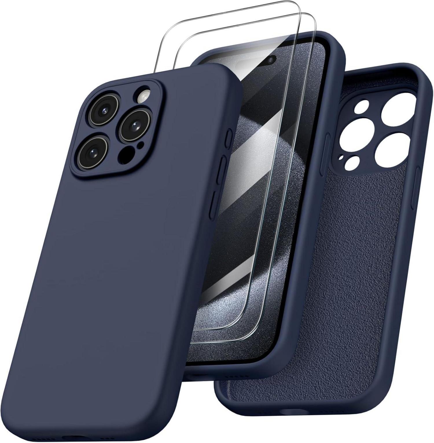 iPhone 15 Pro Hülle mit Kameraschutz und 2 Schutzfolien