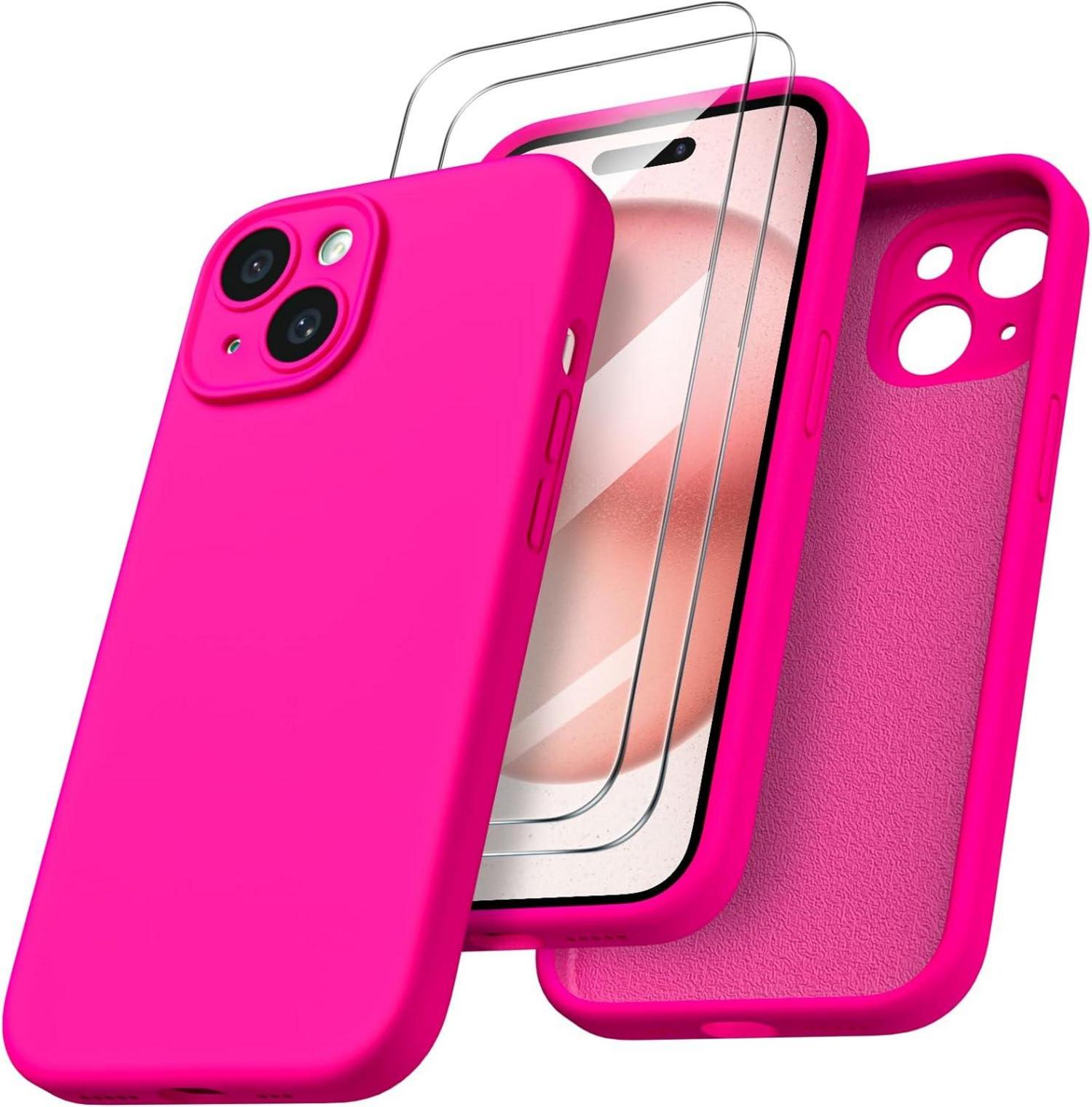 iPhone 15 Hülle flüssiges Silikon Kameraschutz 2 Schutzfolien 6.1 Zoll