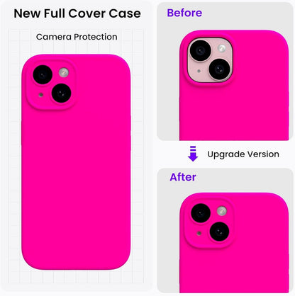 iPhone 15 Hülle mit Kameraschutz, Schutzfolien, flüssigem Silikon - 6.1 Zoll - stoßfest - Mikrofaser - Leuchtend Rosa