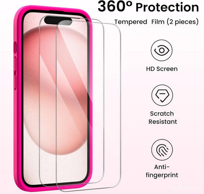 iPhone 15 Hülle mit Kameraschutz und 2 Schutzfolien, flüssiges Silikon, 6,1