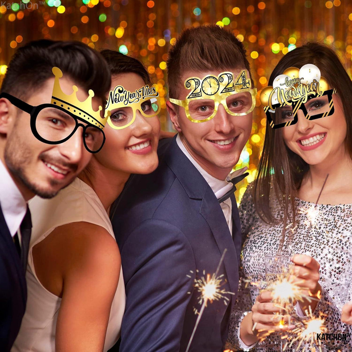 12er Silvester Deko 2024 Party Foto Requisiten Brille Gläser Glück Silvester