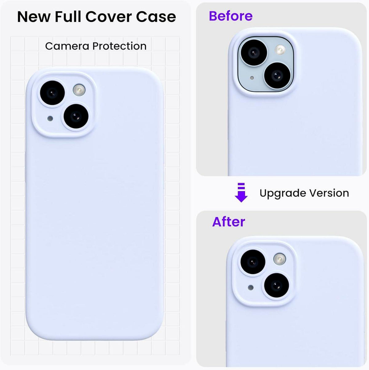 ORNARTO iPhone 15 Hülle mit Kameraschutz und Schutzfolien - Flüssiges Silikon, stoßfest, 6.1 Zoll - Baby blau