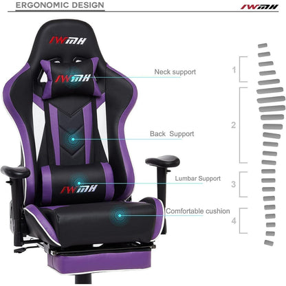 Ergonomischer Gaming Stuhl mit Fußstütze und verstellbarer