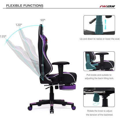 Ergonomischer Gaming Stuhl mit Fußstütze und verstellbarer