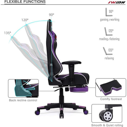Ergonomischer Gaming Stuhl mit Fußstütze und verstellbarer