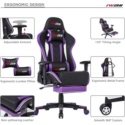 Ergonomischer Gaming Stuhl mit Fußstütze und verstellbarer