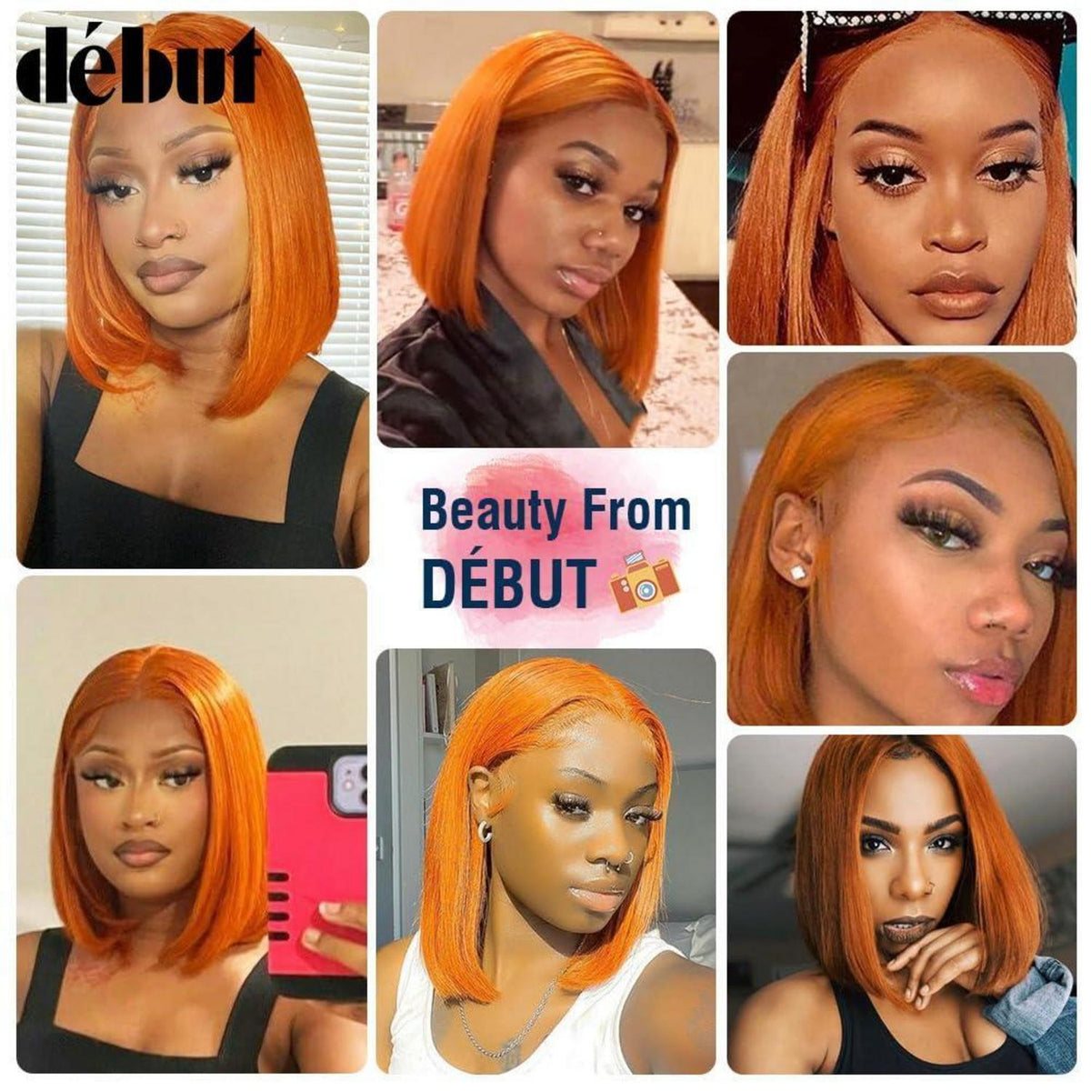 Orange Straight Bob Perücke Echthaar mit Lace Front 20cm
