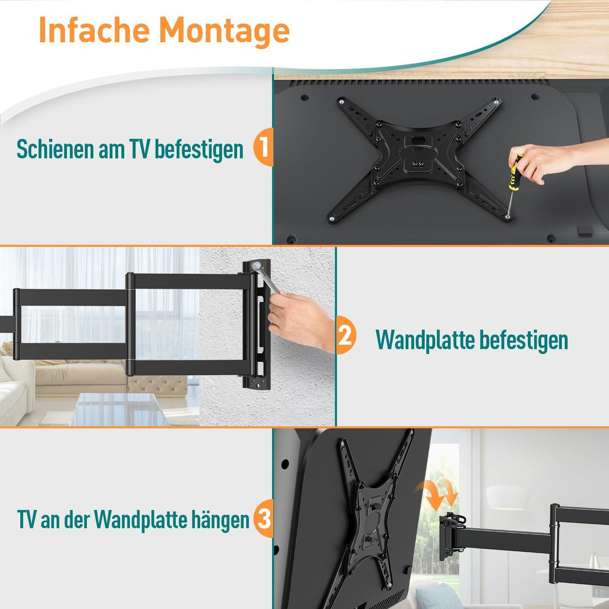 TV Wandhalterung für 26-60 Zoll Fernseher, Ausziehbar 749mm, VESA 400x400mm
