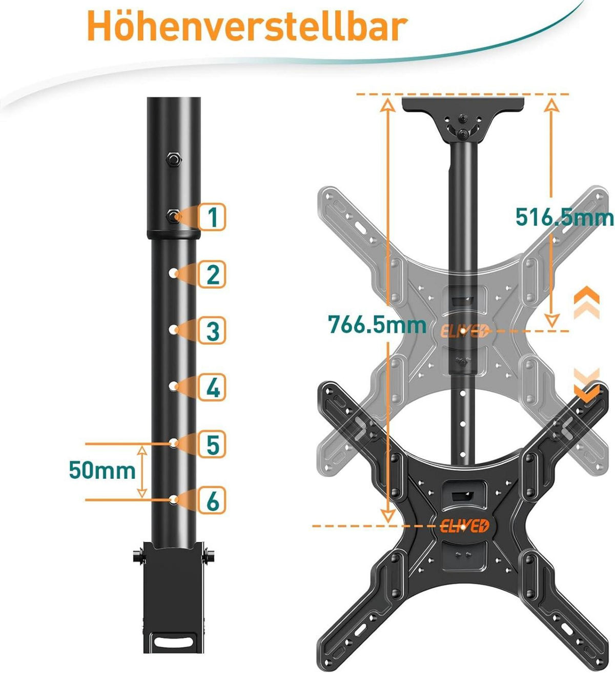 TV Deckenhalterung für 24-65 Zoll Fernseher bis 45KG VESA