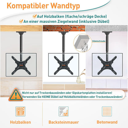 TV Deckenhalterung für 24-65 Zoll Flach Curved Fernseher bis 45KG VESA 400x400mm