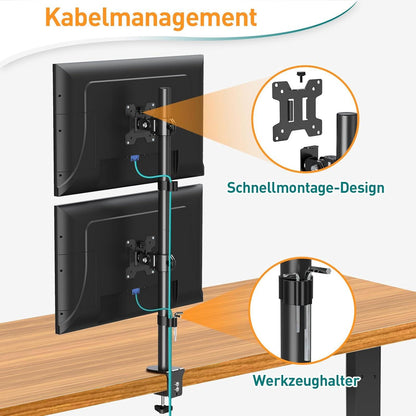 Vertikale Monitor Halterung 2 Monitore 13-32 Zoll bis 8kg, Höhenverstellbar