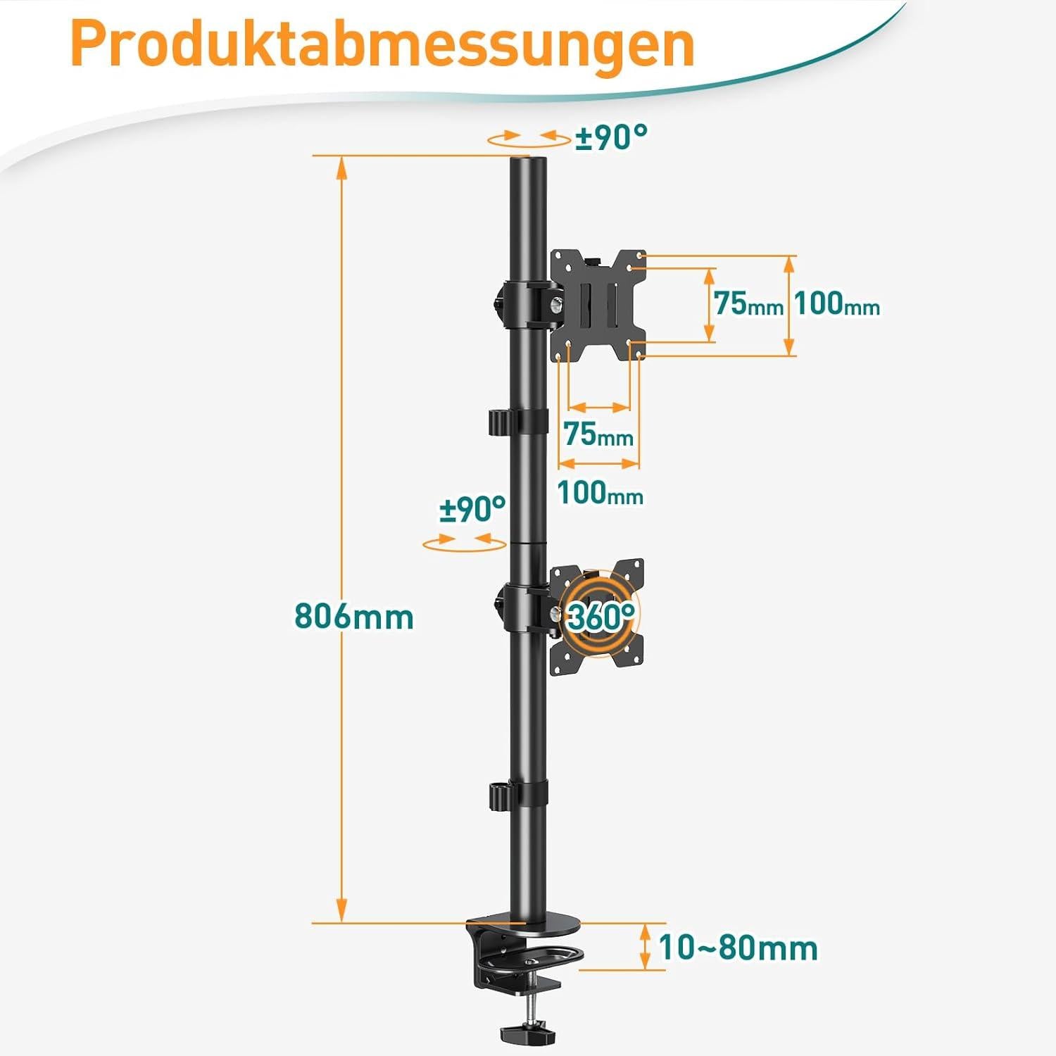 Monitor Halterung 2 Monitore 80cm Stange 13-32 Zoll bis zu 8kg EV4012