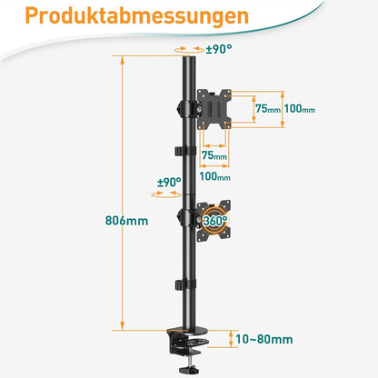 Monitor Halterung 2 Monitore 80cm Stange 13-32 Zoll bis zu 8kg EV4012