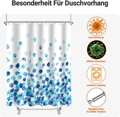 Duschvorhang Blaue Blüten 150x200cm Antischimmel Textil 10 Ringe