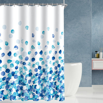 Duschvorhang Blaue Blüten 150x200 cm, Beschwerter Saum, Antischimmel, wasserabweisend, waschbar