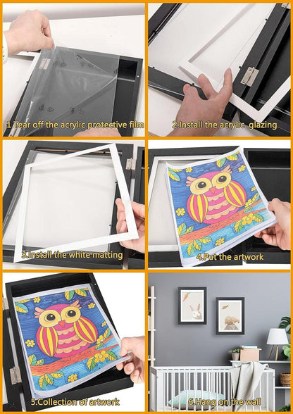 Kinder-Kunstrahmen A4 Holzrahmen für über 50 Bilder Weiß 2er Pack