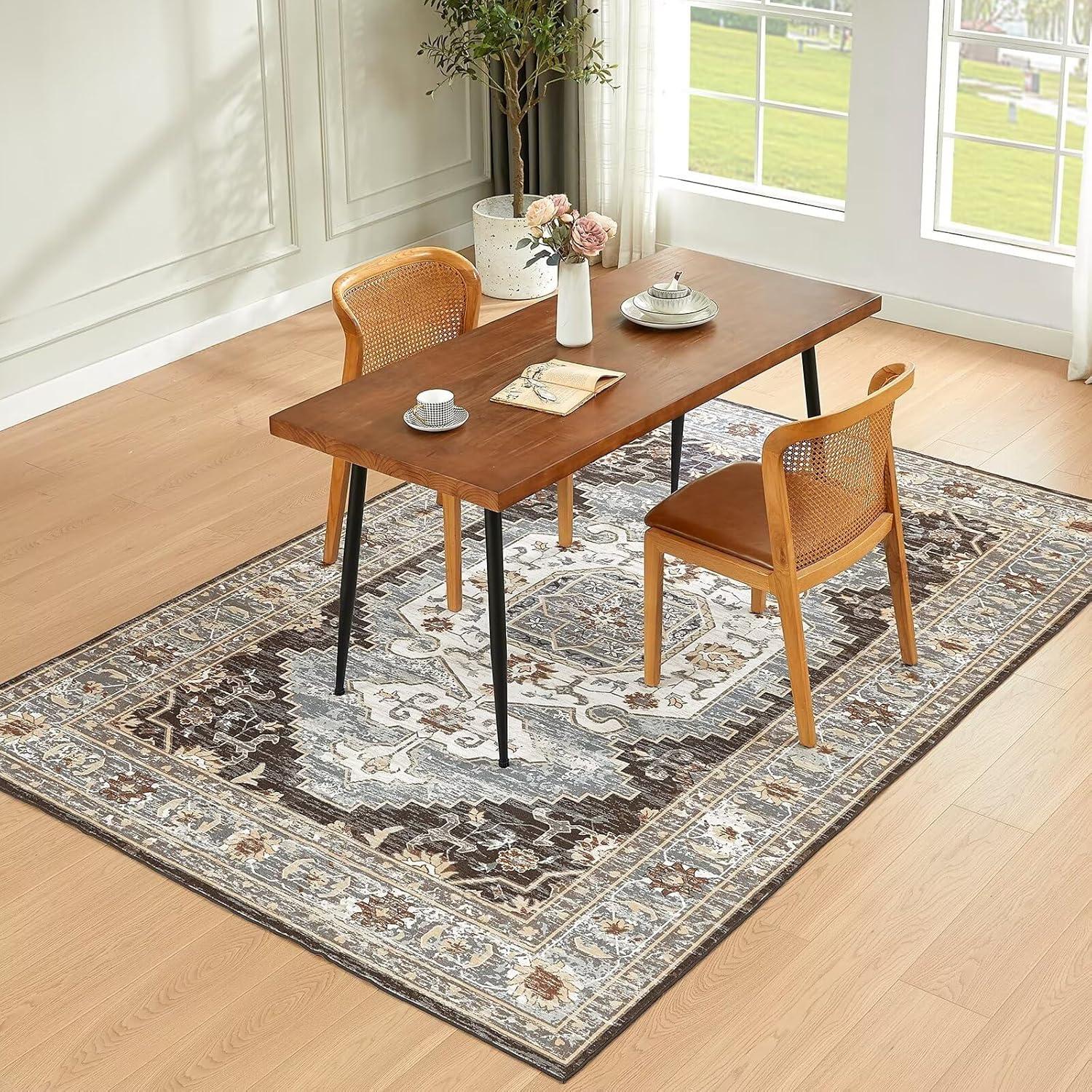 CHOSHOME Teppich 160x230CM in Braun - Vintage Kurzflor, waschbar, rutschfest