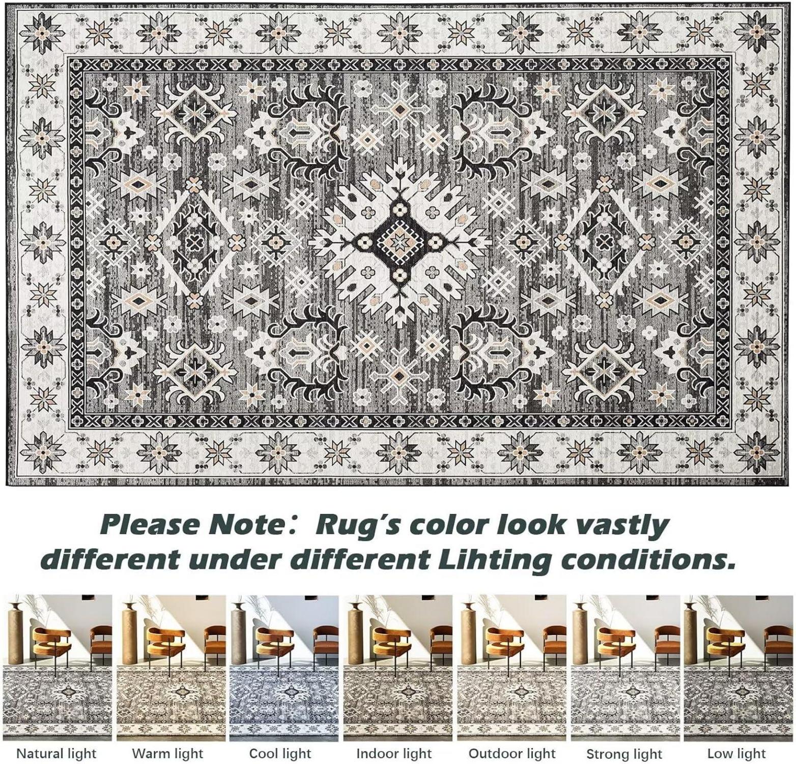 Waschbarer Teppich Vintage 120x170CM Grau rutschfest und weich