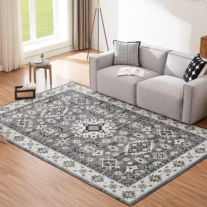 Waschbarer Teppich Vintage 120x170CM Grau rutschfest und weich