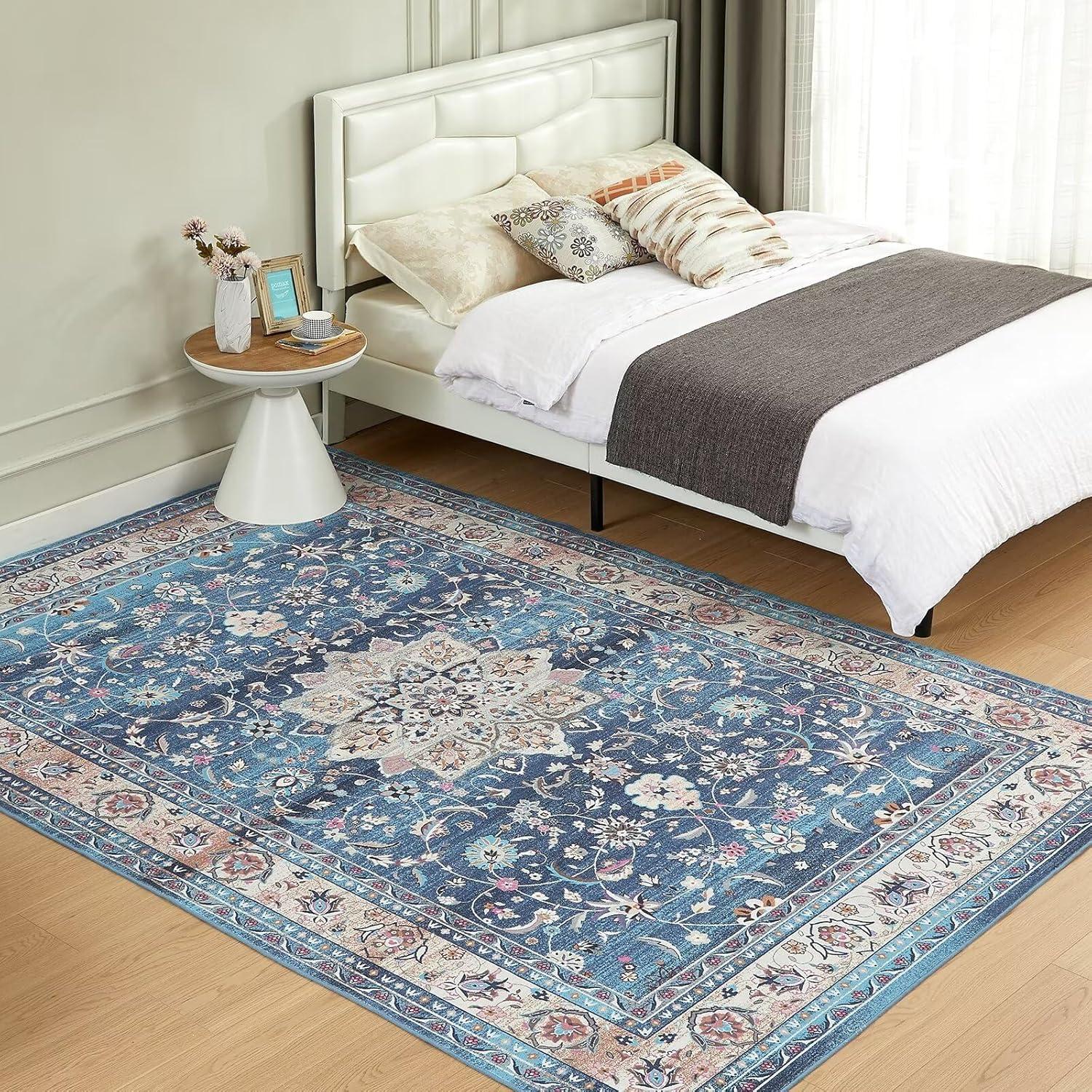 Teppich Wohnzimmer Blau Vintage 160x230CM Waschbar