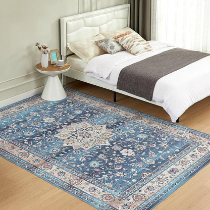 Teppich Wohnzimmer Blau Vintage 160x230CM Waschbar