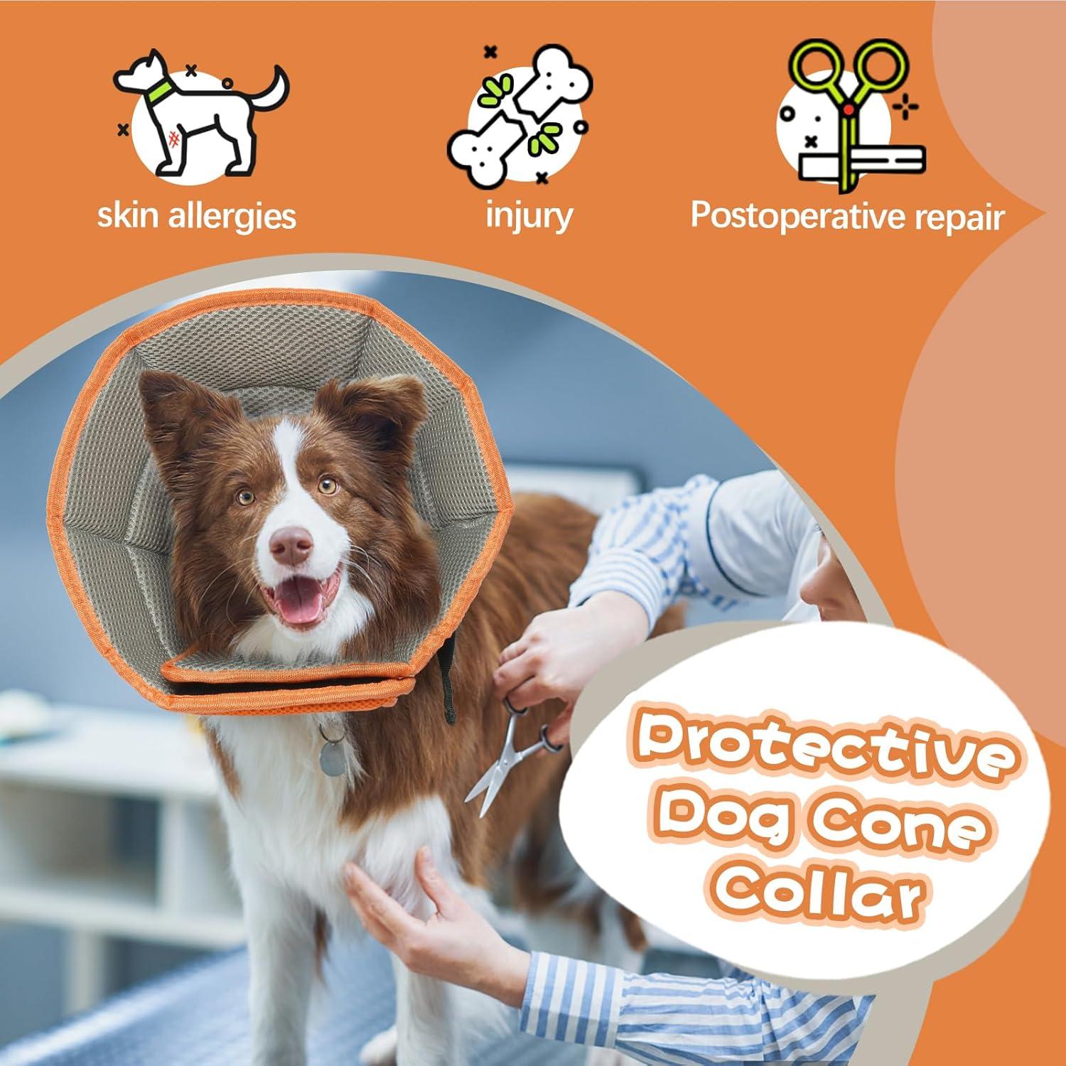 Kuoser Hund Halskrause Leckschutz Orange M Einstellbar 28-36cm