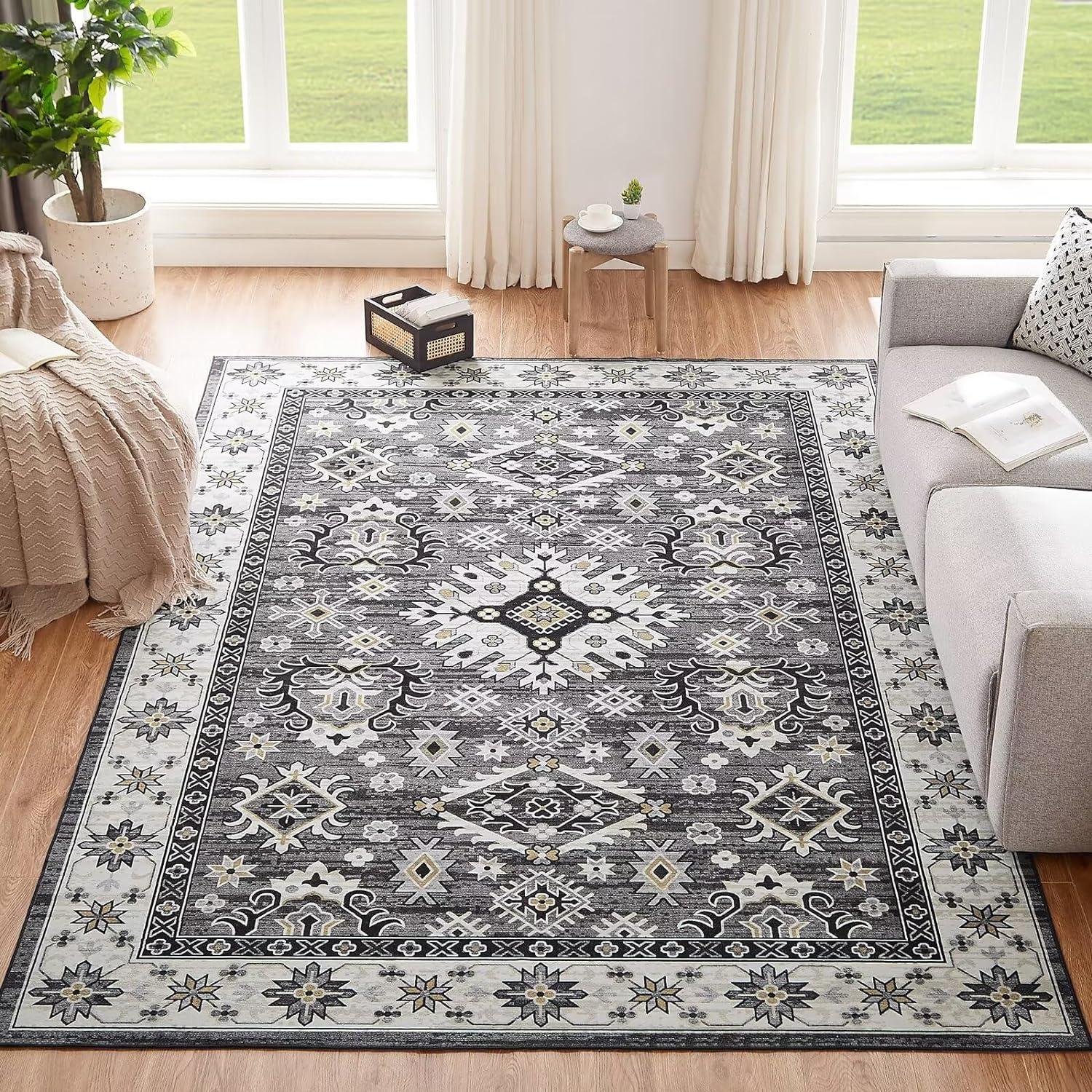 Teppich Wohnzimmer waschbar Grau Vintage Kurzflor 160x230CM