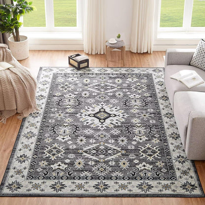 Teppich Wohnzimmer waschbar Grau Vintage Kurzflor 160x230CM