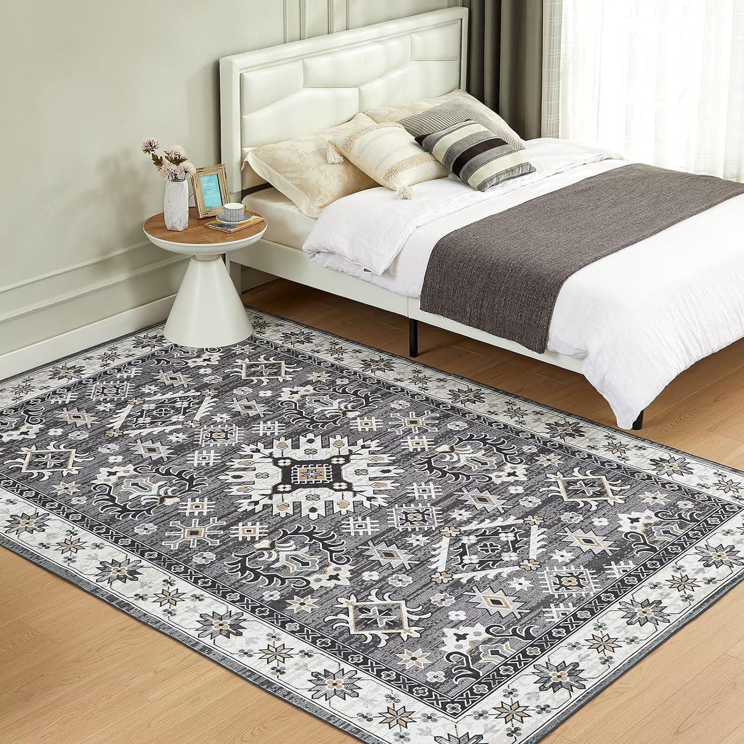 Teppich Wohnzimmer Grau Vintage 160x230CM waschbar