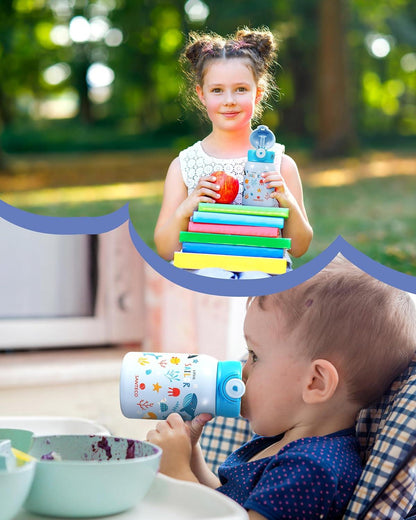 Kinder Trinkflasche Edelstahl Strohhalm Thermosflasche 450ml BPA frei Meereswelt