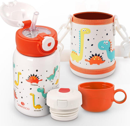 Trinkflasche Kinder Edelstahl mit Strohhalm 450ml