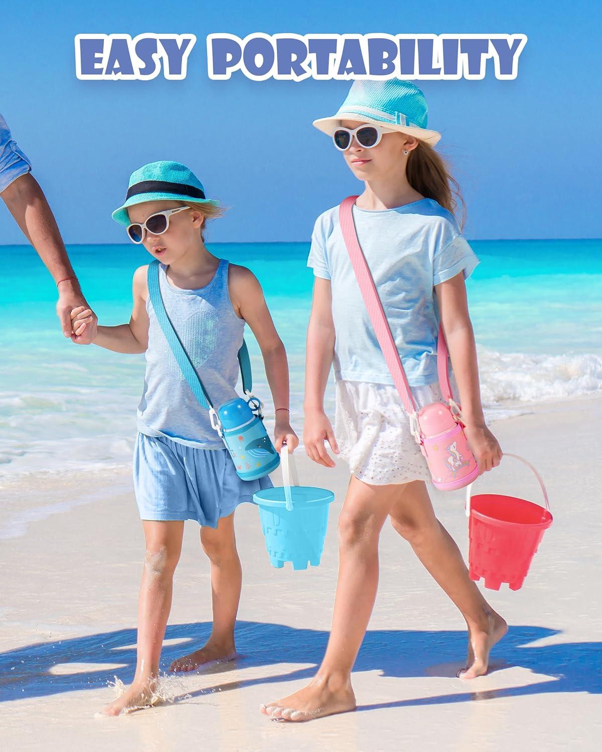 Trinkflasche Kinder Edelstahl mit Strohhalm, 450ml - Auslaufsicher & BPA frei