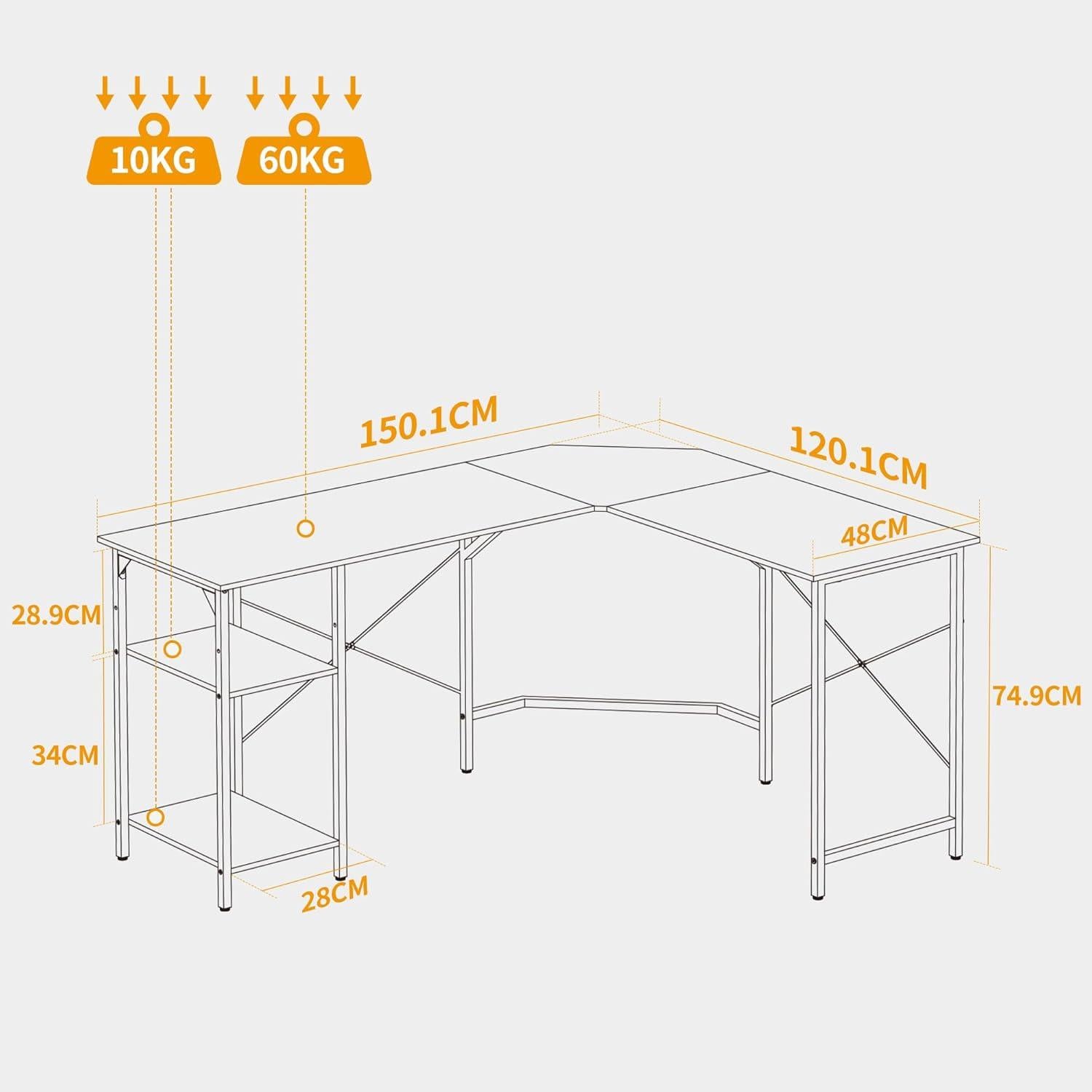 L-förmiger Schreibtisch mit Regalen und 150x120 cm - Schwarz