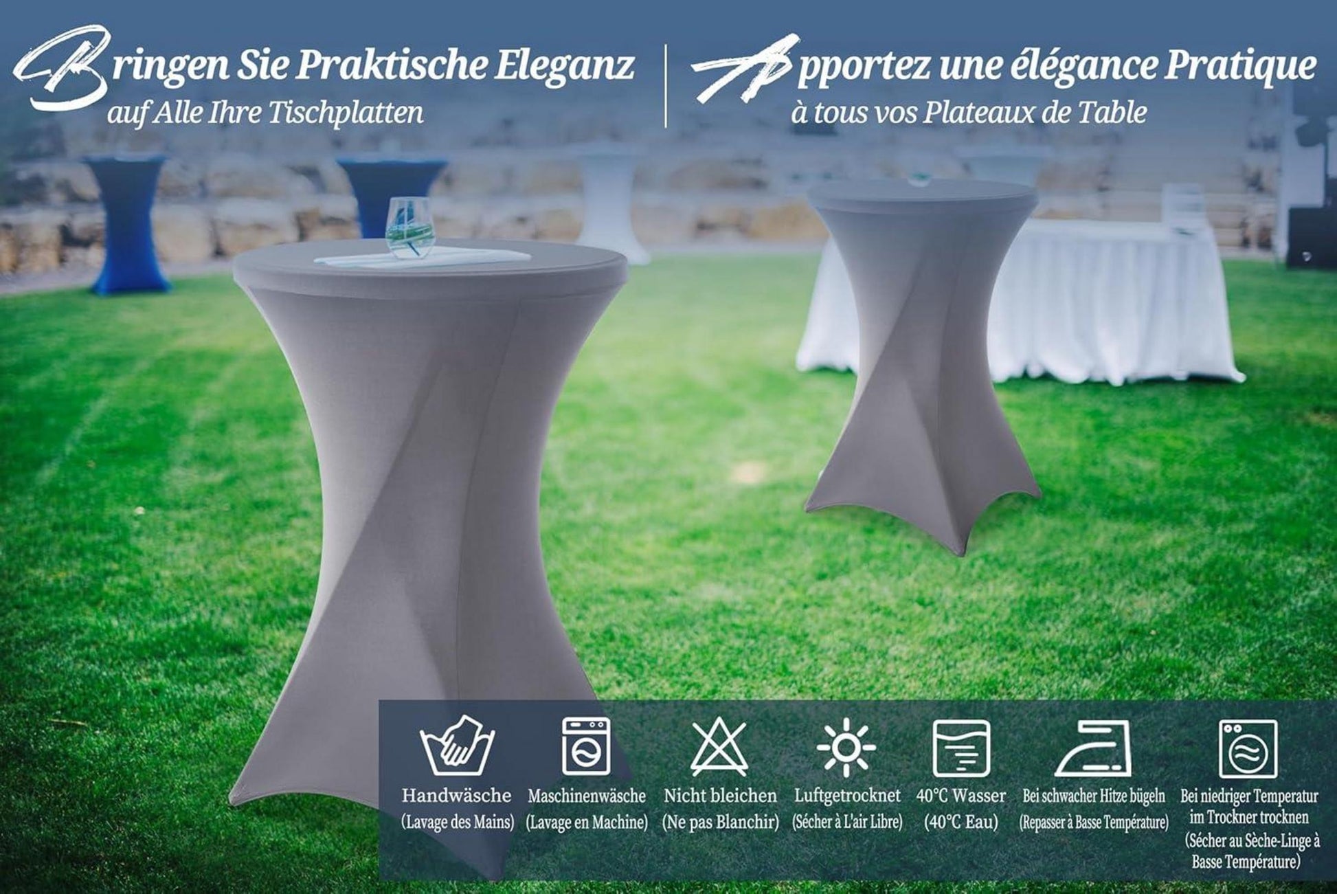 6er-Set Graue Stretch Stehtisch Husse für Bistrotisch Ø60-65 cm Spandex Tischdecke