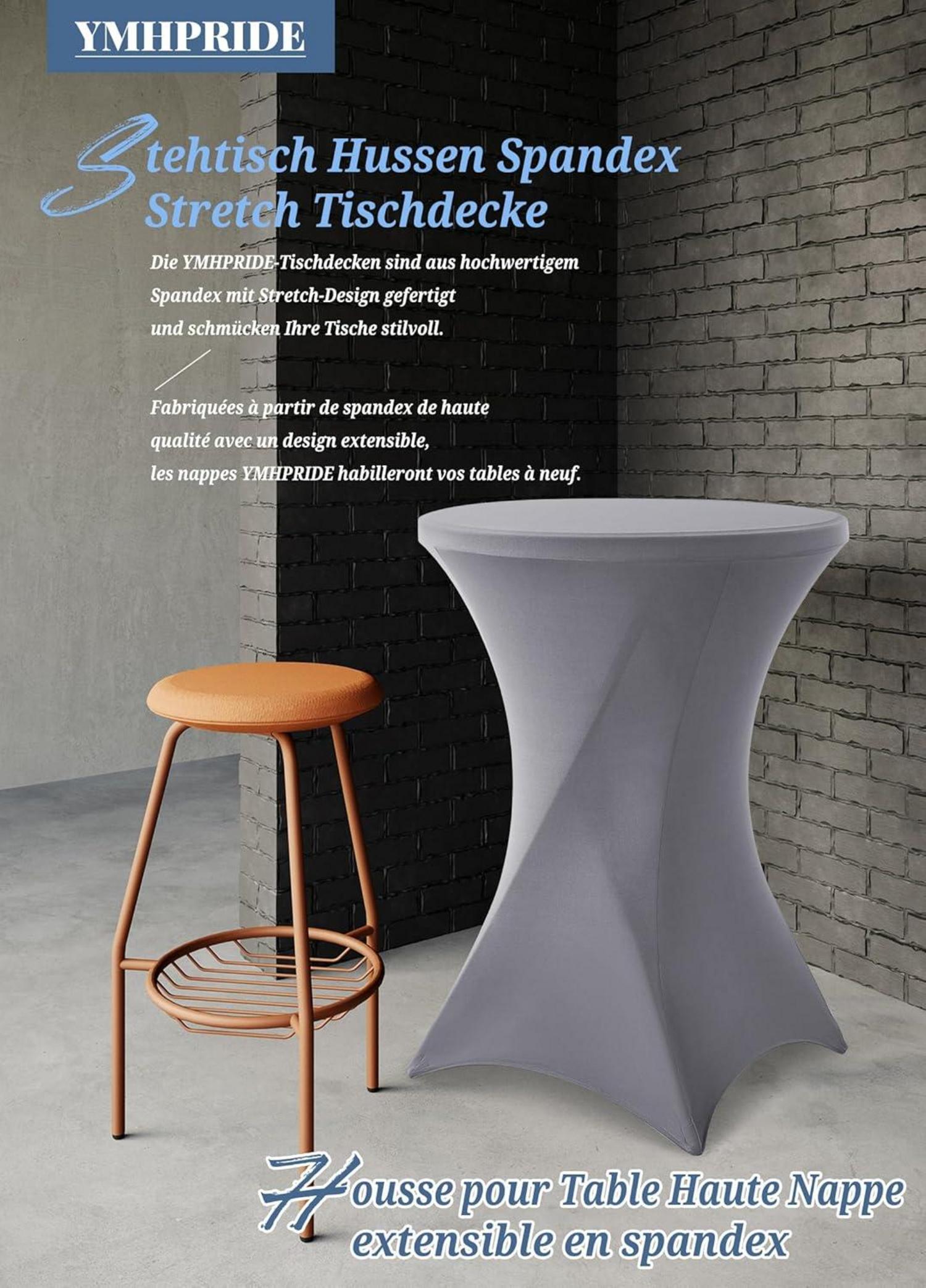 6er-Set Grau Stretch Stehtisch Husse für Bistrotisch Ø60-65 cm Spandex