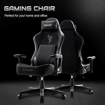 Ergonomischer Gaming Stuhl mit 3D-Lordosenstütze, Schwarz