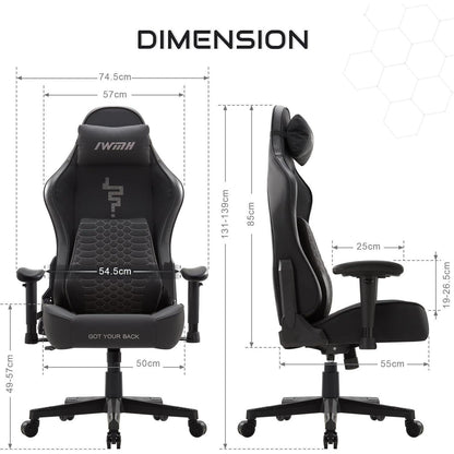 Ergonomischer Gaming Stuhl mit 3D-Lordosenstütze, Schwarz