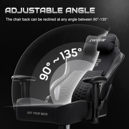 Ergonomischer Gaming Stuhl mit 3D-Lordosenstütze, Schwarz
