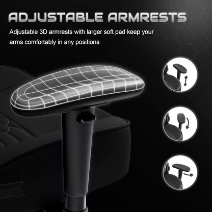 Ergonomischer Gaming Stuhl mit 3D-Lordosenstütze, Schwarz