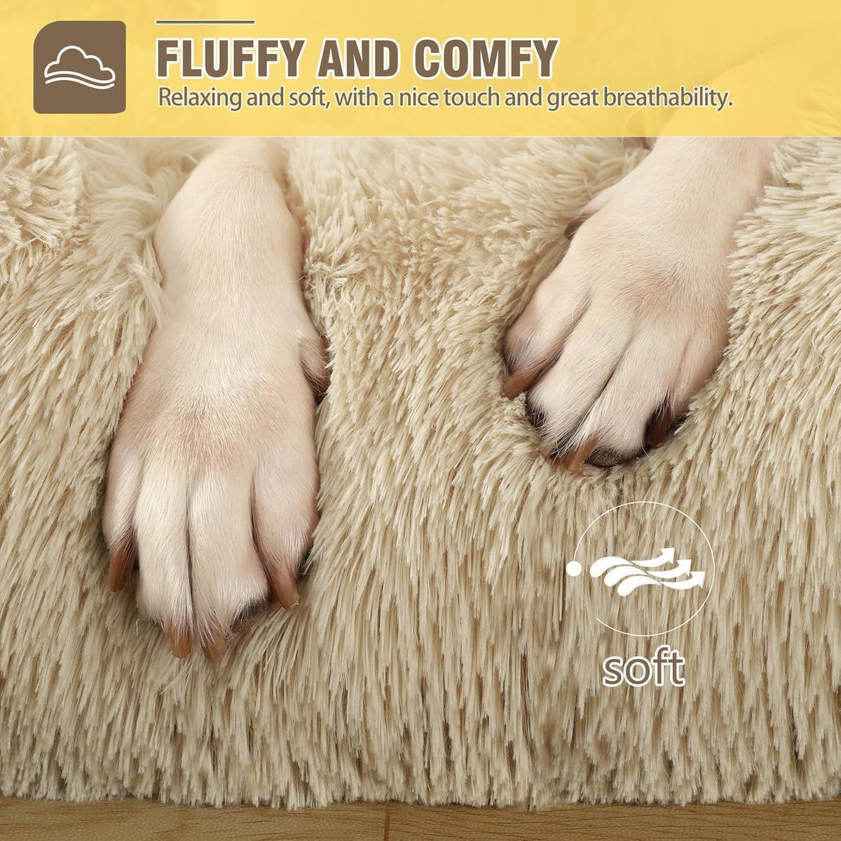 Waschbares Hundebett für große Hunde, Plüsch, 90x60cm, Khaki