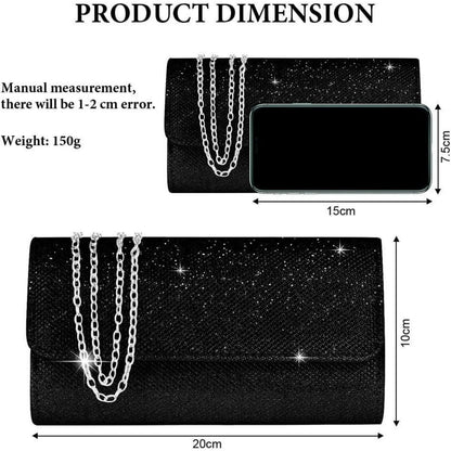 Elegante Clutch mit Kette für Damen, Schwarz