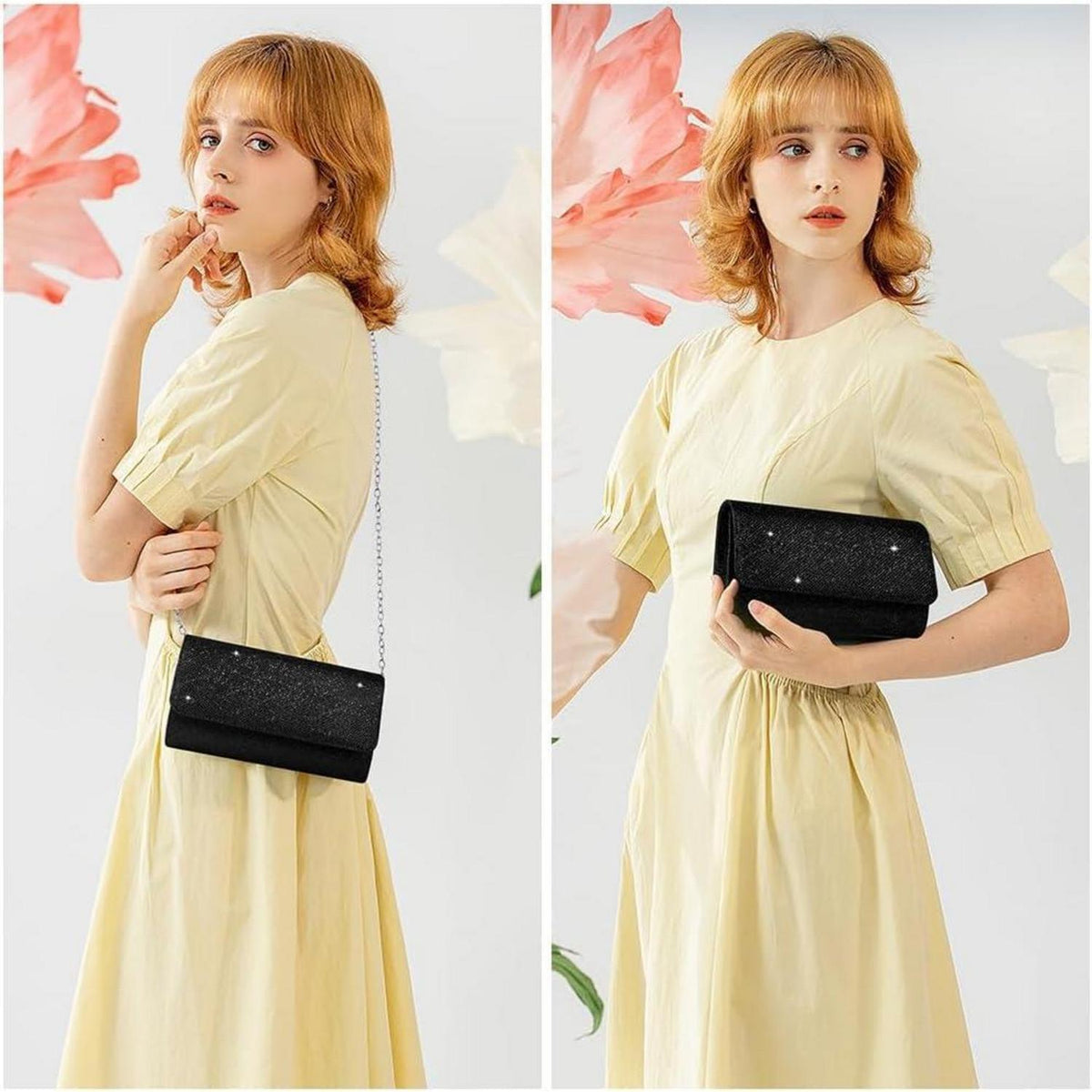 Elegante Clutch mit Kette für Damen, Schwarz