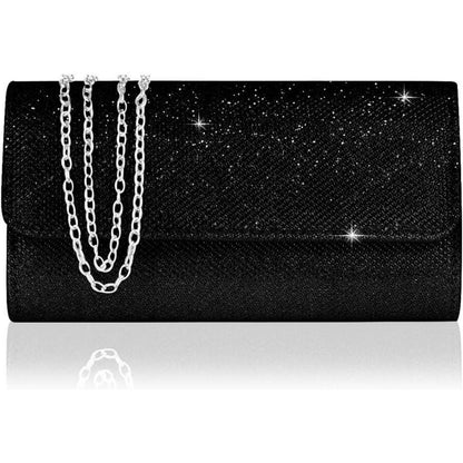 Elegante Clutch mit Kette für Damen, Schwarz