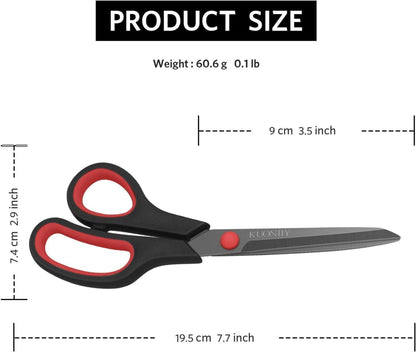 KUONIIY Titanbeschichtete Schere mit Komfortgriff, Mehrzweck, schwarz-rot, 19,5 cm