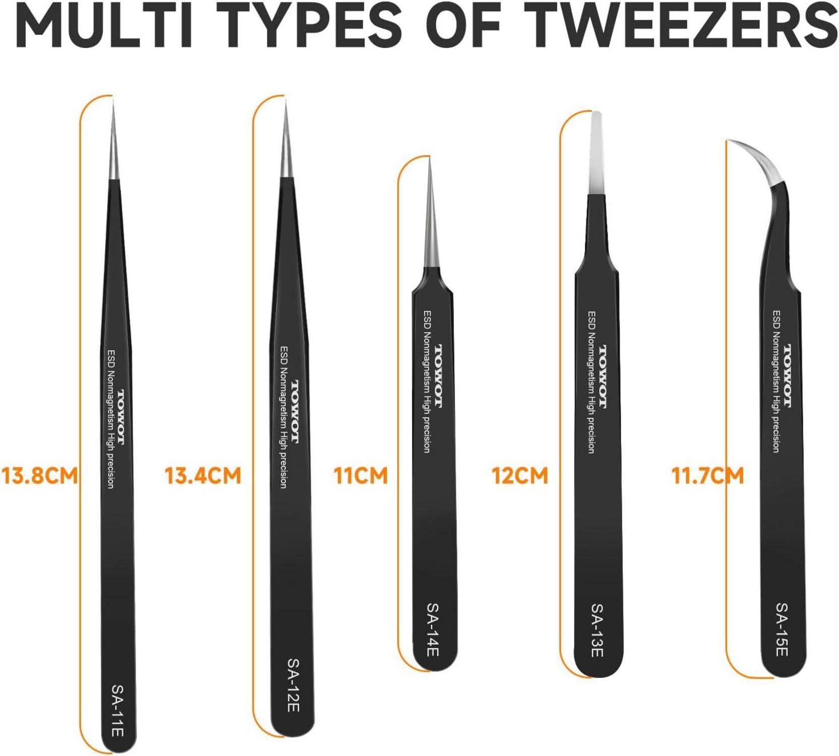 TOWOT Präzisions Pinzette Antistatisch Edelstahl feine Spitze Elektronik DIY