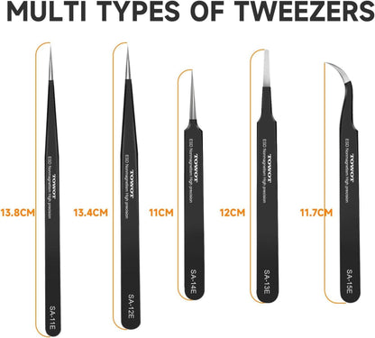 TOWOT Präzisions Pinzette Antistatisch Edelstahl feine Spitze Elektronik DIY