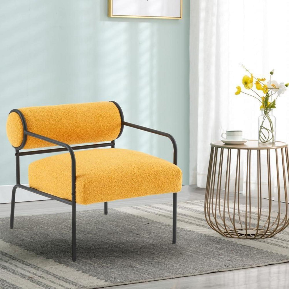 Gelber Lounge-Sessel aus Lammwolle – Bequemer Teddy Sessel für Wohnzimmer